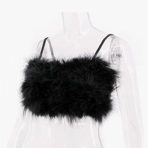 Faux Fur Crop Top Spaghetti Strap Tube Top